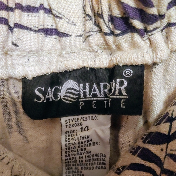 Sag Harbor Petite Women's Pants(14) Top (16) Capri Set Black Cream Leaf Pattern - Picture 8 of 10